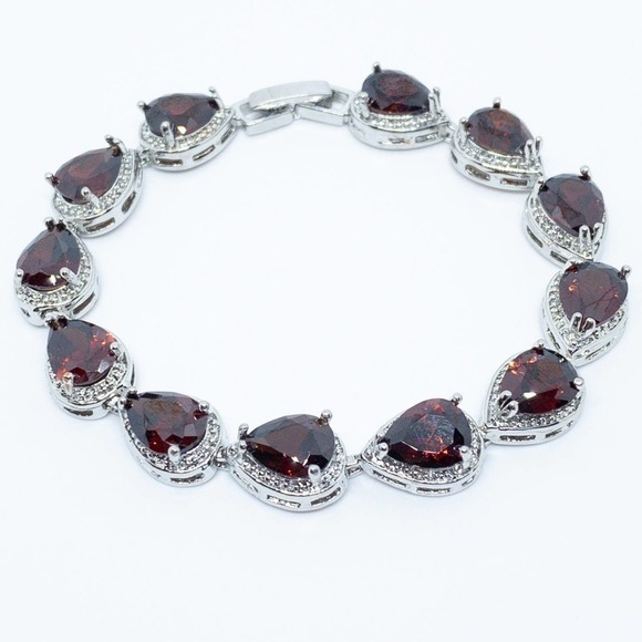 Ruby Red Pear Cut White Gold Tennis Bracelet​ - Picture 4 of 12